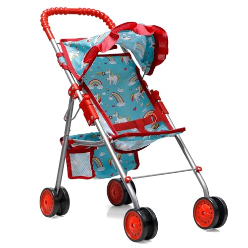 fash n kolor Toy Doll Stroller for Kids Foldable Baby Doll Stroller with Safety Belt Storage Basket Lightweight Pretend Play with Best Gift for Girls Boys Ages 2 3 4 5 Unicorn Design - Image 1