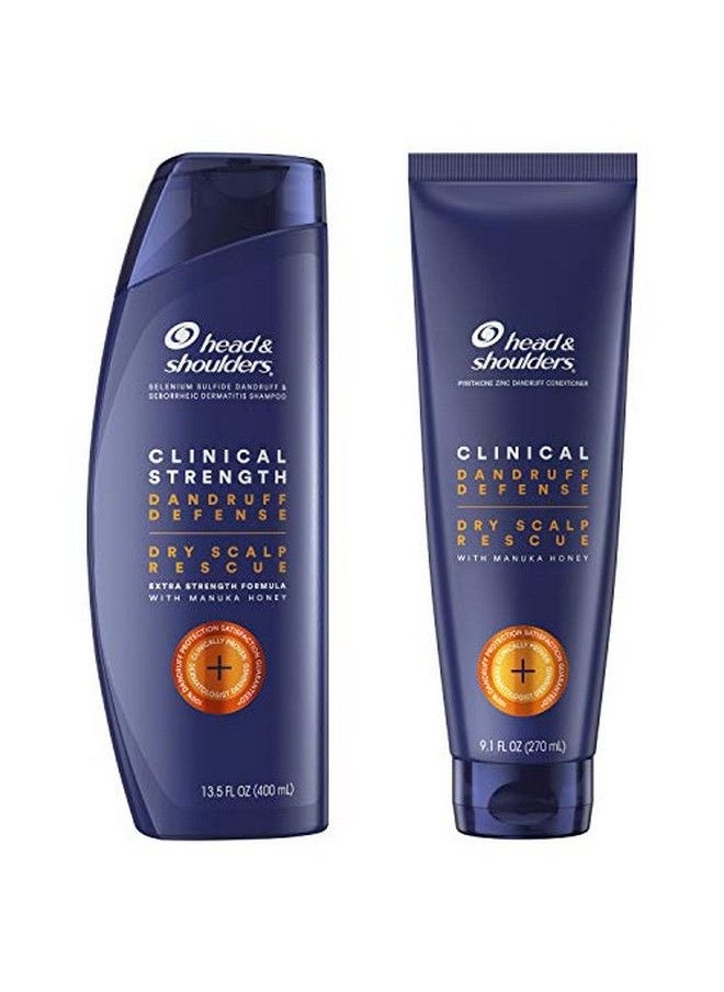 Head & Shoulders مجموعة شامبو وبلسم مضاد للقشرة، قوة سريرية، إنقاذ فروة الرأس الجافة مع عسل مانوكا، 13.5 أونصة سائلة و9.1 أونصة سائلة  - Image 1