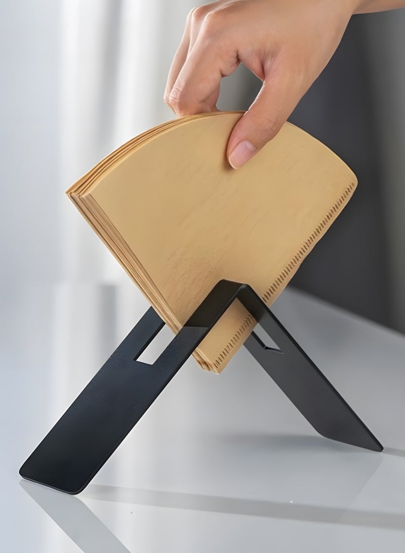 Coffee Paper Filter Holder v60 Storage Rack Reusable Metal Home Kitchen, Black Cone - Image 1