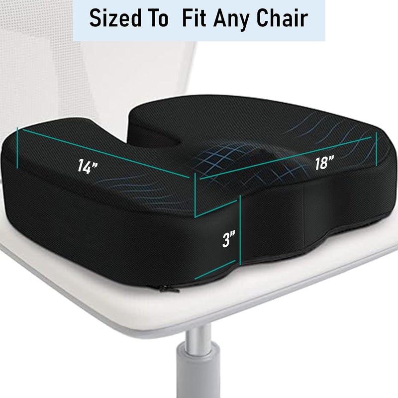 CRAFKEN Orthopedic Coccyx Seat Cushion Seat Cushions for Chair Coccyx Cushion for Tailbone Pain Memory Foam Sitting Pillow for Travel Couch Car Seat and Office Chairs Mash Black - Image 4