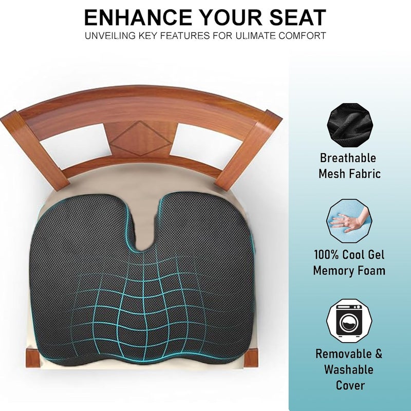 CRAFKEN Orthopedic Coccyx Seat Cushion Seat Cushions for Chair Coccyx Cushion for Tailbone Pain Memory Foam Sitting Pillow for Travel Couch Car Seat and Office Chairs Mash Black - Image 3