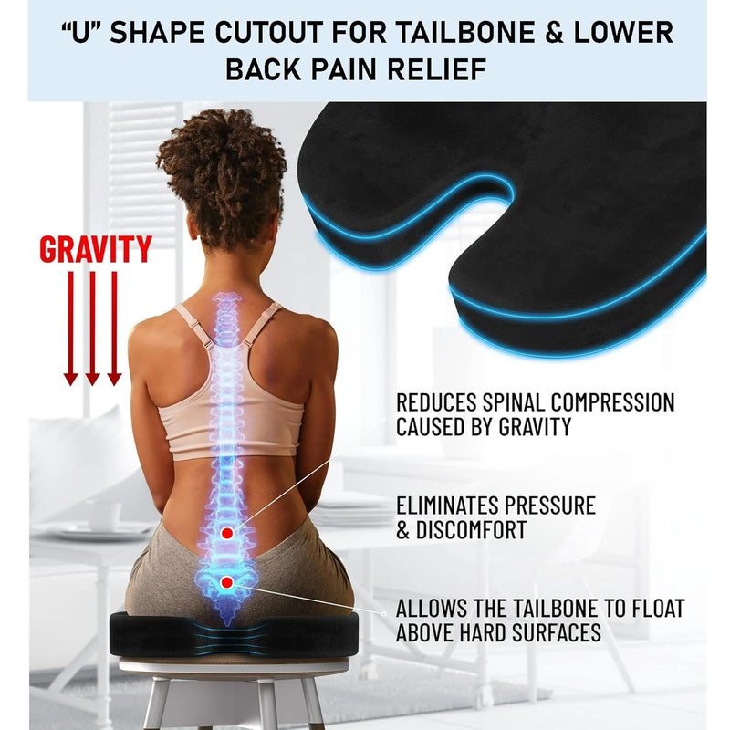 CRAFKEN Orthopedic Coccyx Seat Cushion Seat Cushions for Chair Coccyx Cushion for Tailbone Pain Memory Foam Sitting Pillow for Travel Couch Car Seat and Office Chairs Mash Black - Image 2