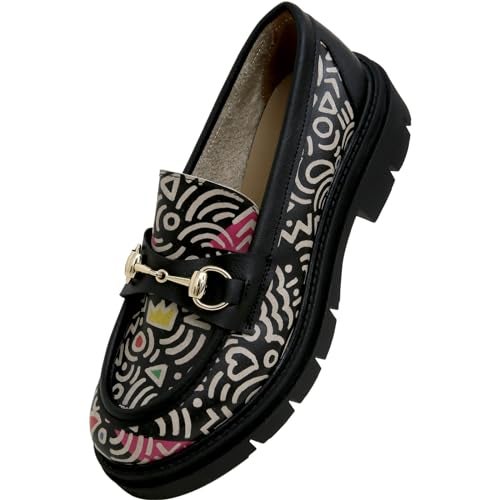 DOGO Penny Loafers for Women - Handmade and Vegan Leather Platform Loafers for Women, Abstract Outline, Size 5 - Image 3