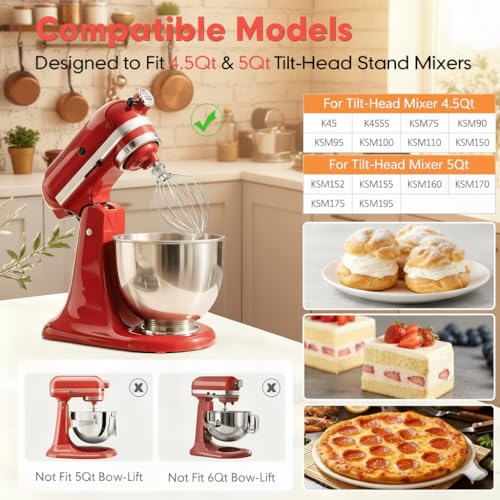 TIZZE 6-Wire Whip Attachment Fits KitchenAid Tilt-Head Stand Mixer Replace K45WW, Stainless Steel, Egg Heavy Cream Beater, Cakes Mayonnaise Whisk - Image 2