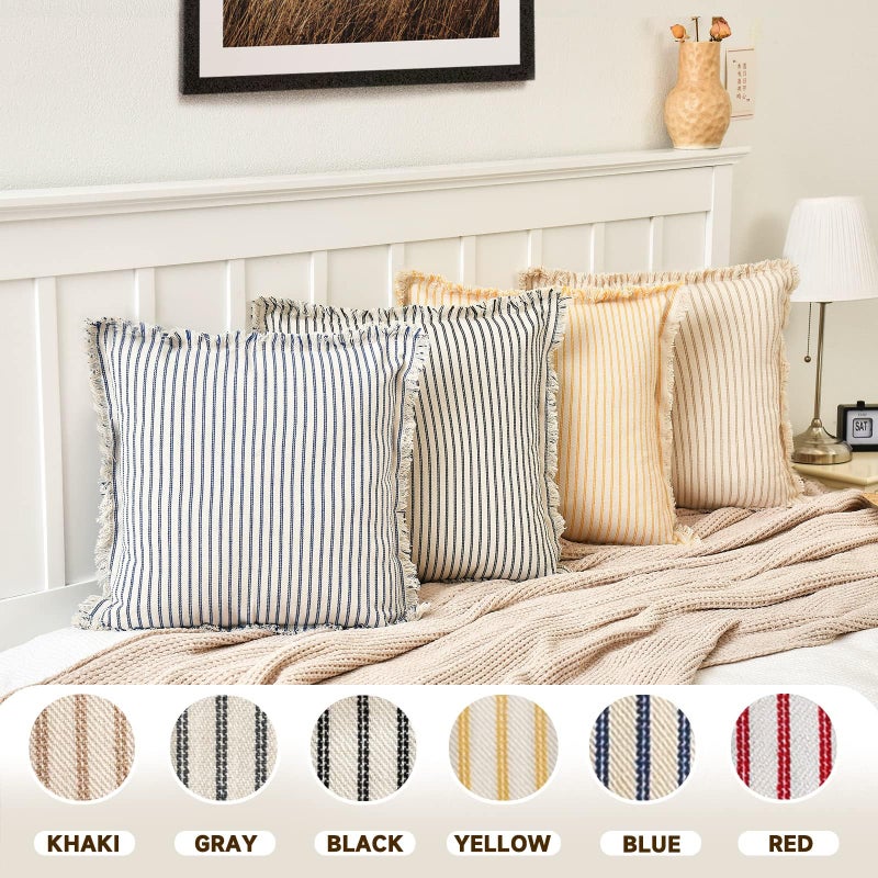 ZWJD Throw Pillow Covers 18x18 Set of 2 Striped Pillow Covers with Fringe Chic Cotton Decorative Pillows Square Cushion Covers for Sofa Couch Bed Living Room Farmhouse Decor, (Gray) - Image 4