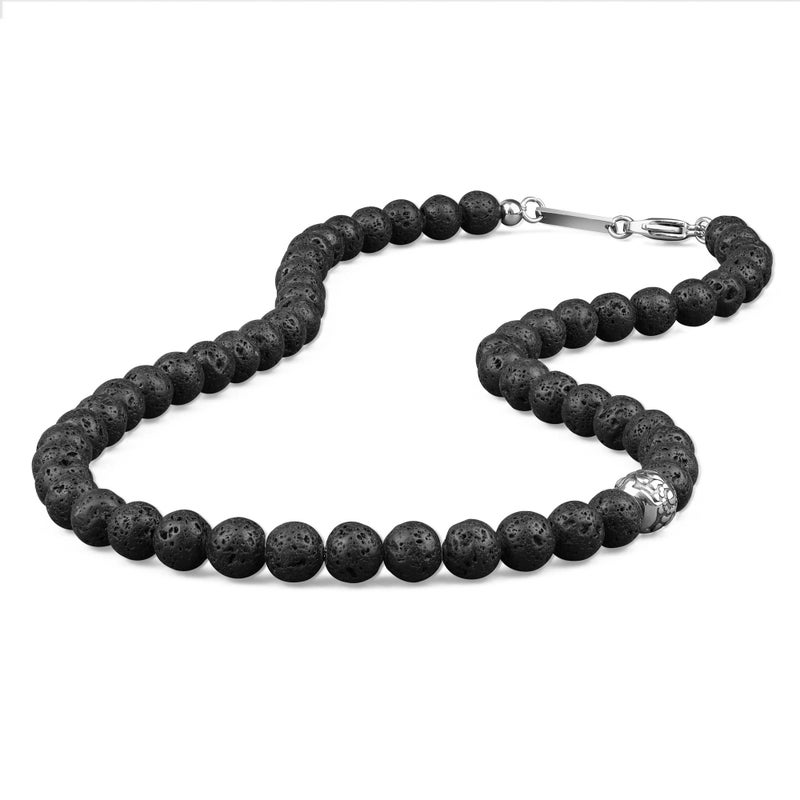 GAVU Men's 8mm Crystal Beaded Necklaces, Black Bead Handmade Lava Necklace for Men 24" - Image 1
