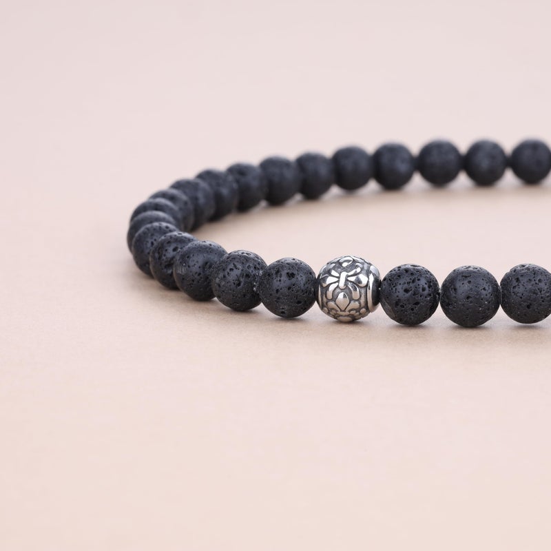 GAVU Men's 8mm Crystal Beaded Necklaces, Black Bead Handmade Lava Necklace for Men 24" - Image 5