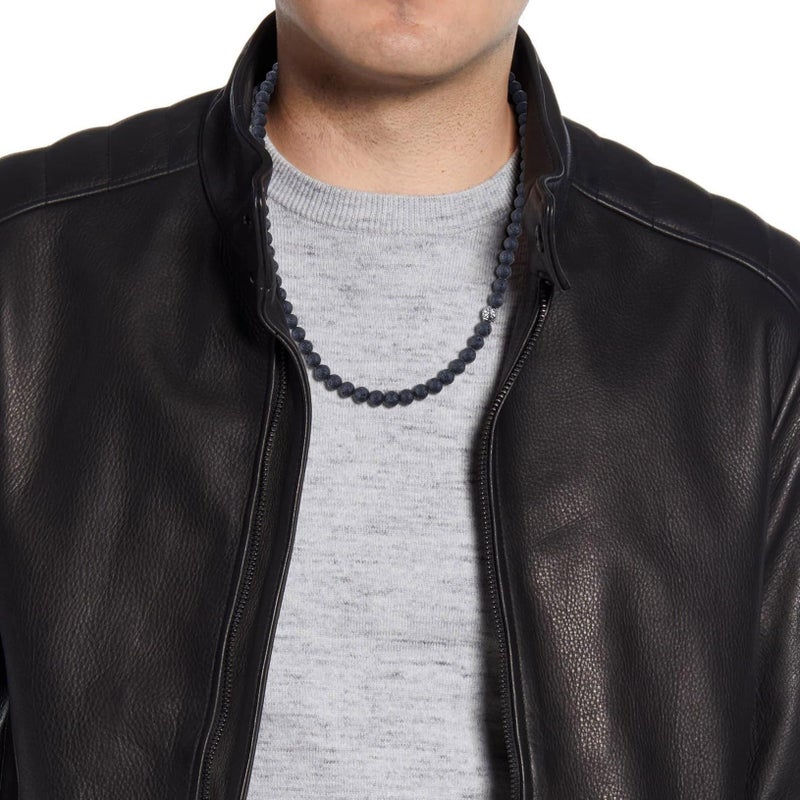 GAVU Men's 8mm Crystal Beaded Necklaces, Black Bead Handmade Lava Necklace for Men 24" - Image 3