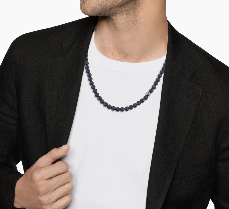 GAVU Men's 8mm Crystal Beaded Necklaces, Black Bead Handmade Lava Necklace for Men 24" - Image 2