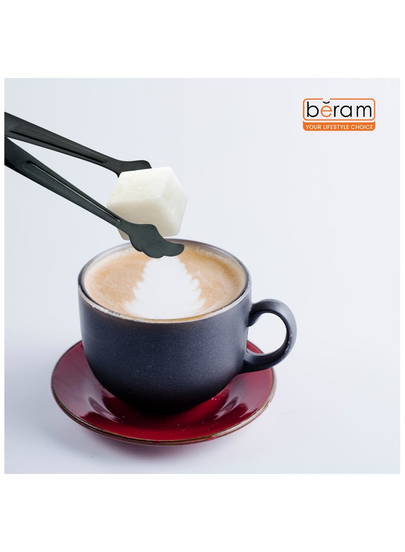 بيرام ملقط سكر بيرام، تصميم رأس صدفة ورقية، فولاذ مقاوم للصدأ 304 ممتاز، ملقط ثلج صغير، ملقط مطبخ، ملقط للاستخدام اليومي، ملقط خبز (4، أسود) - Image 2