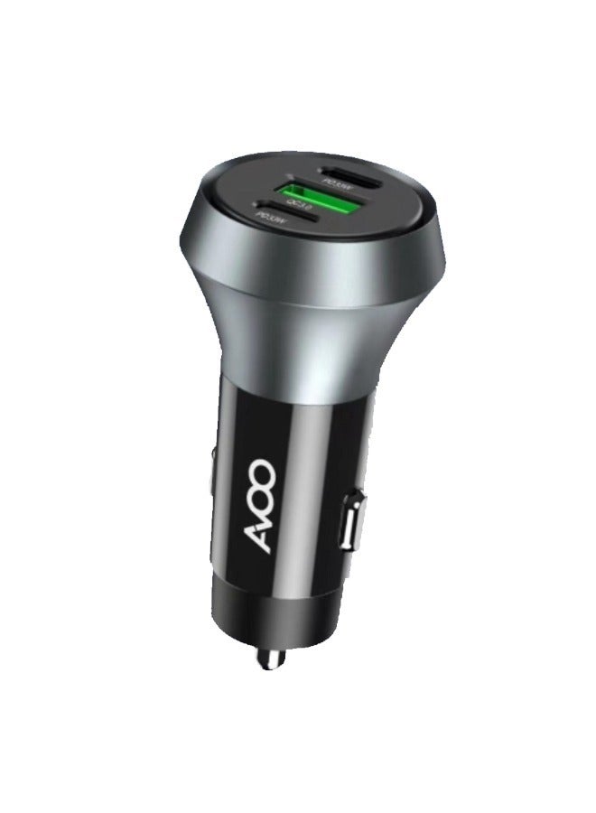 AVOO USB-C car charger, fast charger with 3 ports and 88.5 watts, 205 car adapter with PIQ 3.0 for iPhone 15/15 Plus/14/14 Pro Max, Galaxy S23, iPad Air, and more, gray - Image 2