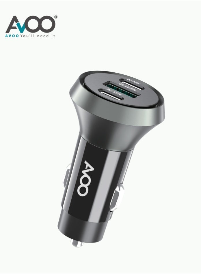 AVOO USB-C car charger, fast charger with 3 ports and 88.5 watts, 205 car adapter with PIQ 3.0 for iPhone 15/15 Plus/14/14 Pro Max, Galaxy S23, iPad Air, and more, gray - Image 4