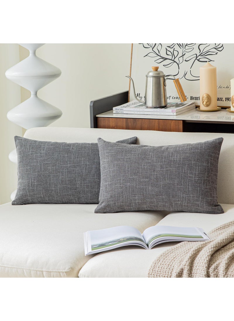 K KEVIN TEXTILE Kevin Textile Set of 2 Lumbar Throw Pillow Covers  Linen Soft Couch Cushion Case  Decorative Linen Soft Pillowcase for Chair Sofa  12x20 Inch/30x50 cm (Dark Grey)  - Image 1