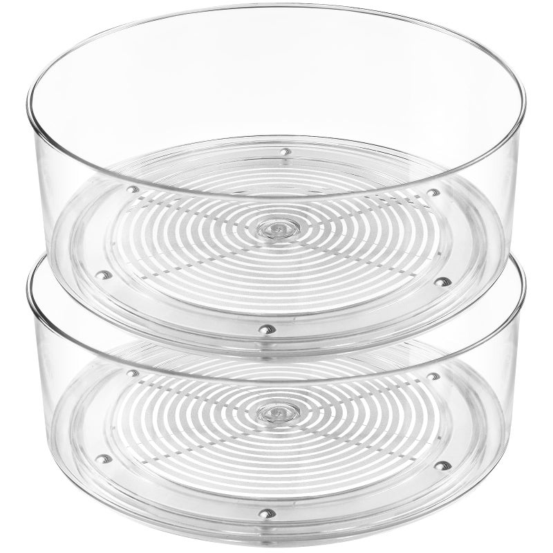 Slow Slog Lazy Susan Organizer, 2pcs 360 Degree Rotating Turntable Organizer, Round Plastic Clear Lazy Susan Turntable Food Storage Container for Kitchen, Fridge Organizer - Image 1