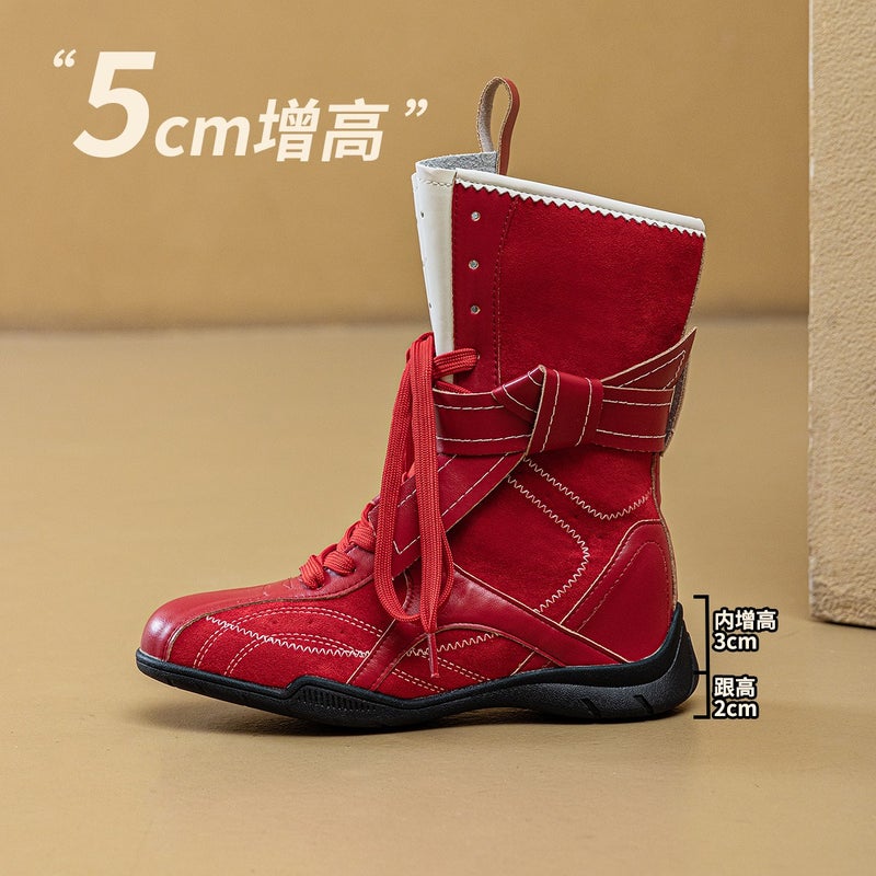 MEIYOUMEINX Vintage Boxing Boots for Women 2026 New Spring Summer Outdoor Mid-Calf Boots Comfortable Low Wedge Round Toe Lace-Up - Image 1