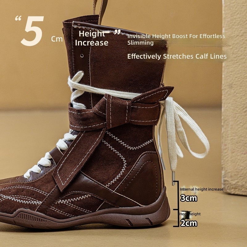 MEIYOUMEINX Vintage Boxing Boots for Women 2026 New Spring Summer Outdoor Mid-Calf Boots Comfortable Low Wedge Round Toe Lace-Up - Image 5