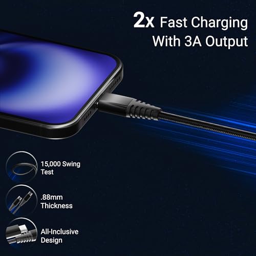 Basesailor 100W USB C to Type C Nylon Braided Charger Cable [6 months WARRANTY] Fast Charging Cable Compatible for iPhone,Samsung,Oneplus,Nothing & Other Devices, High Speed Data Cable(Black) - Image 2