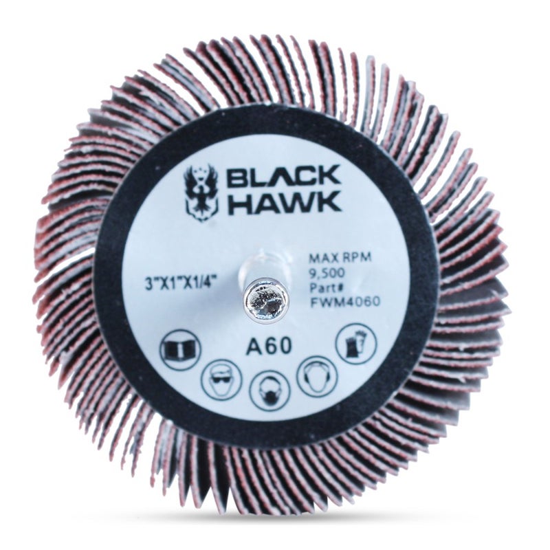 BHA Aluminum Oxide Shank Mounted Flap Wheels, 3” x 1” x 1/4”, 120 Grit - 5 Pack - Image 2