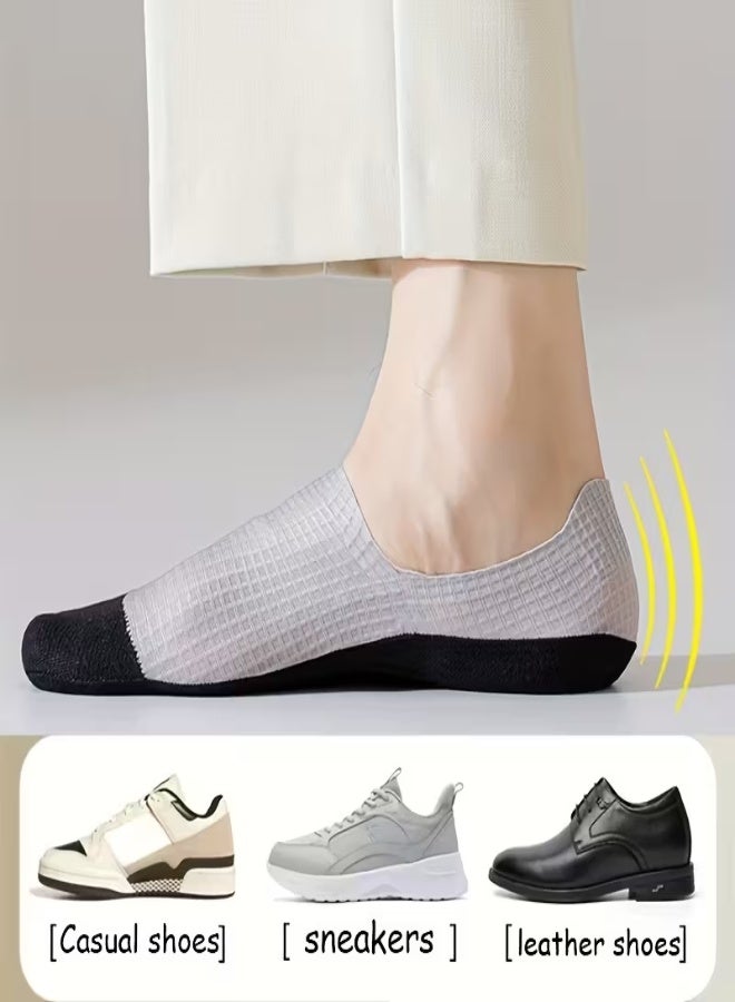 5 Pairs Men’s No-Show Boat Socks – Waffle Texture, Anti-Slip, Moisture-Wicking, Breathable  Stretchy – Assorted Neutral Colors for Casual  Formal Wear - Image 3