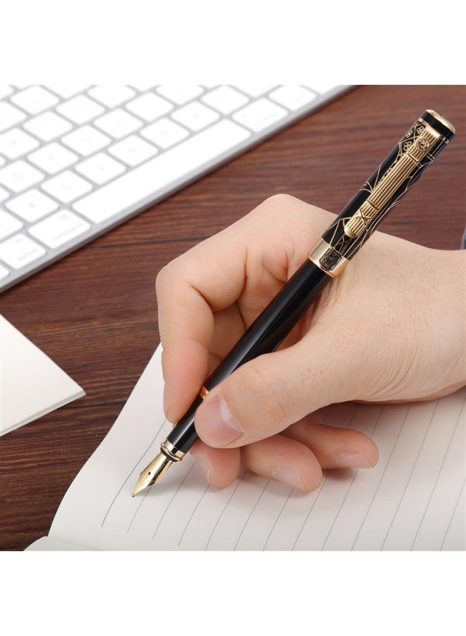 Pimio Fountain Pen, Signature Pen, Business Office Gift, Adult Student Handwriting Practice, Graduation Gift For Men And Women, Ink Pen, Gentleman Series 902, Black With Gold Plating And Carving - Image 4