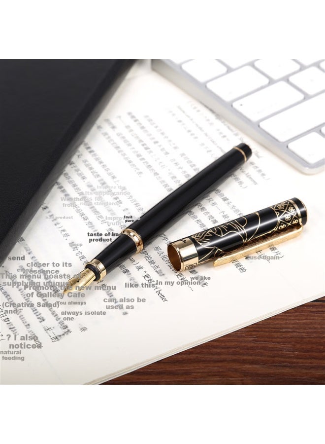Pimio Fountain Pen, Signature Pen, Business Office Gift, Adult Student Handwriting Practice, Graduation Gift For Men And Women, Ink Pen, Gentleman Series 902, Black With Gold Plating And Carving - Image 3