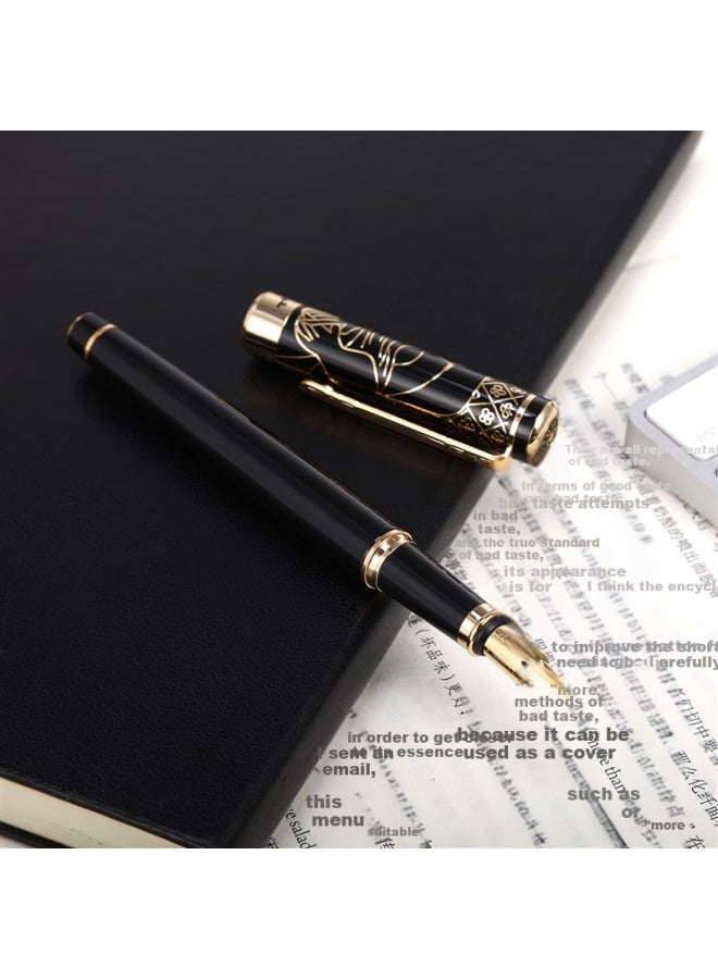 Pimio Fountain Pen, Signature Pen, Business Office Gift, Adult Student Handwriting Practice, Graduation Gift For Men And Women, Ink Pen, Gentleman Series 902, Black With Gold Plating And Carving - Image 2