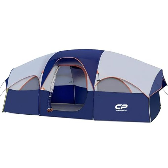 CAMPROS CP Tent 8 Person Camping Tents, Weather Resistant Family Tent, 5 Large Mesh Windows, Double Layer, Divided Curtain For Separated Room, Portable With Carry Bag Blue - Image 4
