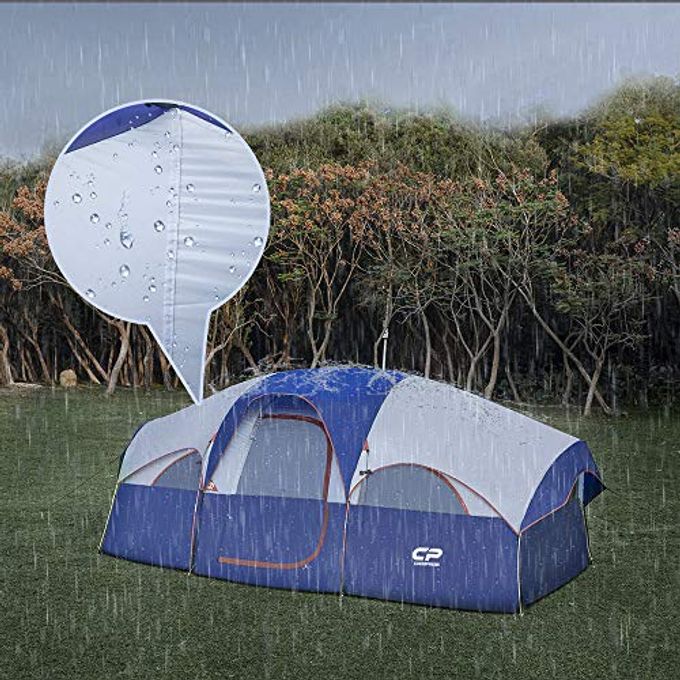 CAMPROS CP Tent 8 Person Camping Tents, Weather Resistant Family Tent, 5 Large Mesh Windows, Double Layer, Divided Curtain For Separated Room, Portable With Carry Bag Blue - Image 3