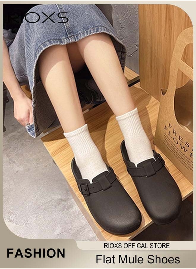 Women's Flat Mules, Classic Sandals with Rounded Toe and Buckle Detail, Fashionable Comfortable Slippers, Slip-On Backless Mule Shoes, Fashionable Mule Slides with Flexible Non-slip Sole, Easy to Wear On and Off - pzsku/ZE86CF0A89643B985146DZ/45/_/1736327329/8998104a-39bb-4082-bfd3-d63fe29c3b8b