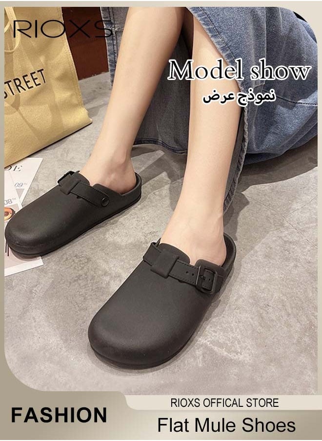 Women's Flat Mules, Classic Sandals with Rounded Toe and Buckle Detail, Fashionable Comfortable Slippers, Slip-On Backless Mule Shoes, Fashionable Mule Slides with Flexible Non-slip Sole, Easy to Wear On and Off - pzsku/ZE86CF0A89643B985146DZ/45/_/1736327331/26d564e7-bf08-41de-a0c6-af63a875941f