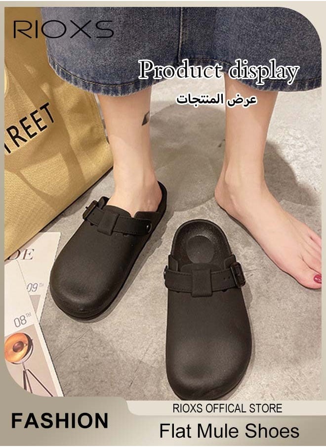 Women's Flat Mules, Classic Sandals with Rounded Toe and Buckle Detail, Fashionable Comfortable Slippers, Slip-On Backless Mule Shoes, Fashionable Mule Slides with Flexible Non-slip Sole, Easy to Wear On and Off - pzsku/ZE86CF0A89643B985146DZ/45/_/1736327333/54543f67-f885-4542-999d-da0799f273dc