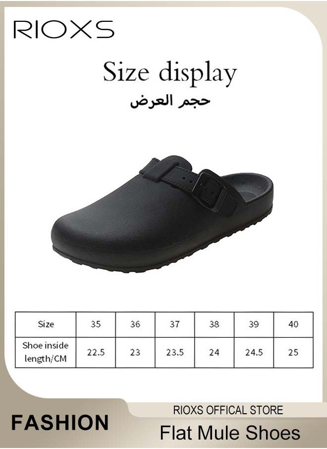 Women's Flat Mules, Classic Sandals with Rounded Toe and Buckle Detail, Fashionable Comfortable Slippers, Slip-On Backless Mule Shoes, Fashionable Mule Slides with Flexible Non-slip Sole, Easy to Wear On and Off - pzsku/ZE86CF0A89643B985146DZ/45/_/1736327339/c27ccc98-c639-4de8-b639-62a2ac1886b5