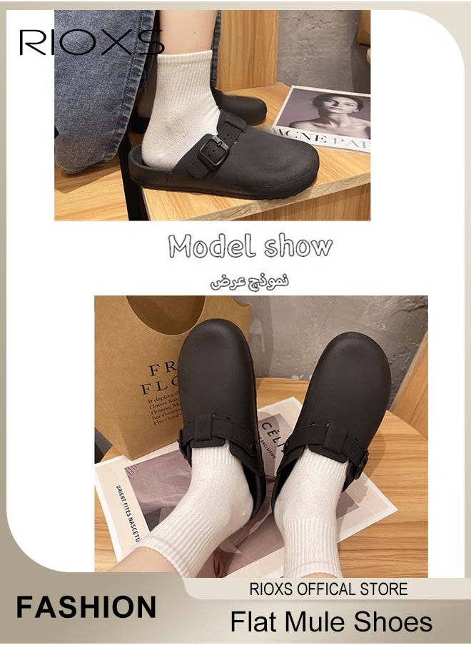 Women's Flat Mules, Classic Sandals with Rounded Toe and Buckle Detail, Fashionable Comfortable Slippers, Slip-On Backless Mule Shoes, Fashionable Mule Slides with Flexible Non-slip Sole, Easy to Wear On and Off - pzsku/ZE86CF0A89643B985146DZ/45/_/1736327345/0a20c4d5-a381-411d-89ce-bcc97bcf9ac1