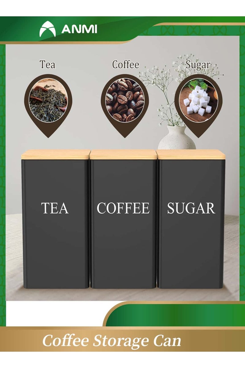 Anmi 3 Piece Luxury Coffee & Tea Canister Set, 1000ml Airtight Metal Tins with Bamboo Lids & Labels, Premium Kitchen Storage for Sugar, Arabic Coffee Beans, Gift Box (Gold/Copper) - Image 1