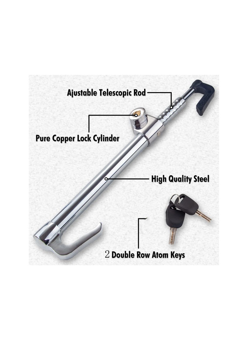 SYOSI Steering Wheel Lock Bar, Heavy Duty Anti-Theft Security Brake Pedal Lock with Adjustable Length with 2 Keys, Silver  - Image 5