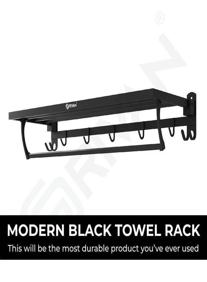 GRIVAN Durable Stainless Steel 24 Inch Foldable Towel Rack/Shelf/Stand for Bathroom, Towel Holder with Hooks and Hanger (Black Matte Finish) - Image 3