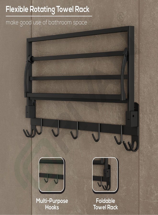GRIVAN Durable Stainless Steel 24 Inch Foldable Towel Rack/Shelf/Stand for Bathroom, Towel Holder with Hooks and Hanger (Black Matte Finish) - Image 5