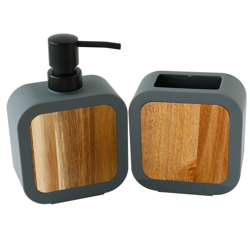 Homestic 2 Pcs Bathroom Accessory Set | Includes Liquid Soap Dispenser for Bathroom (380ML) & Toothbrush Holder | Bathroom & Kitchen Sink Accessories Set for Home | Grey-KL9246-BS-GRY - Image 2