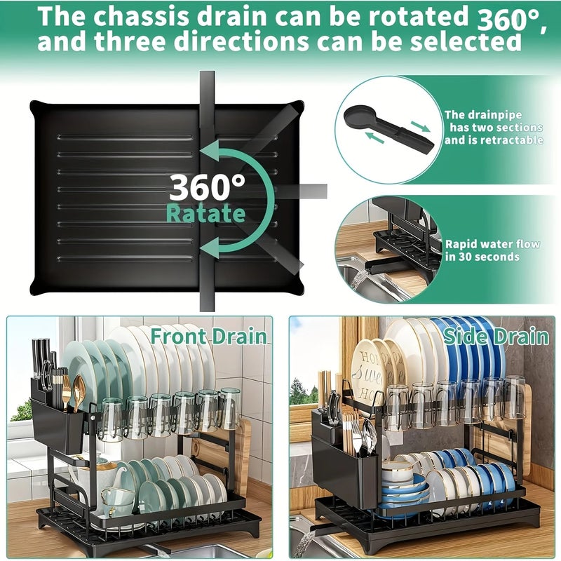 Large-Capacity Double-Layer Kitchen Storage Rack with Drainage, Lockable Metal Tableware Stand for Bowls, Kitchen Organizers - Image 4