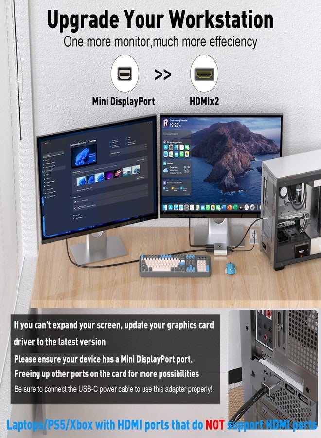UANTIN Mini DP to Dual HDMI Adapter - Image 3