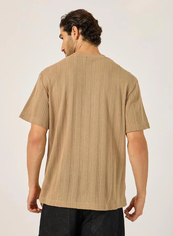 Styli Sheer Striped Short Sleeve Oversized T-Shirt