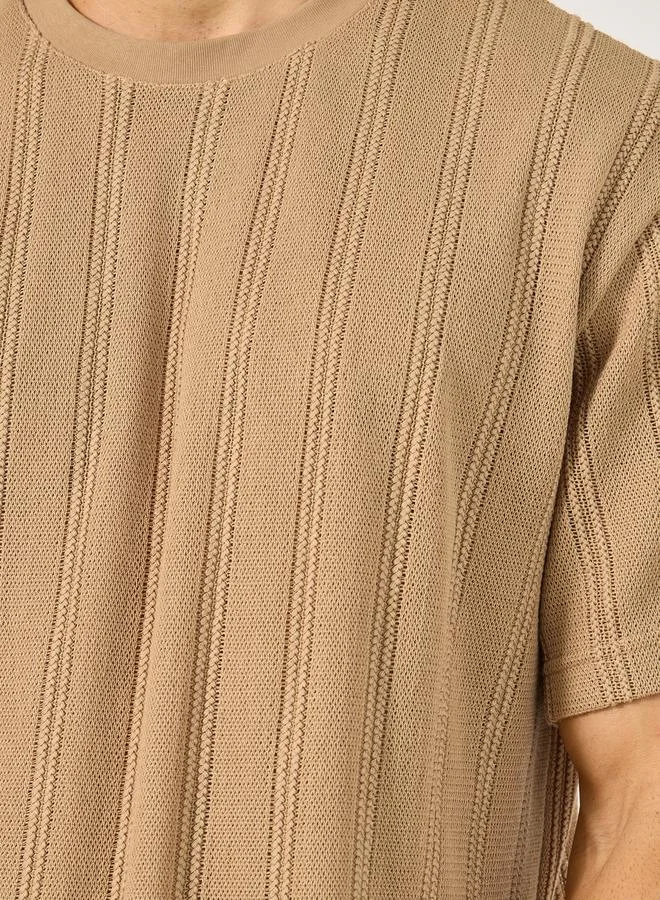 Styli Sheer Striped Short Sleeve Oversized T-Shirt