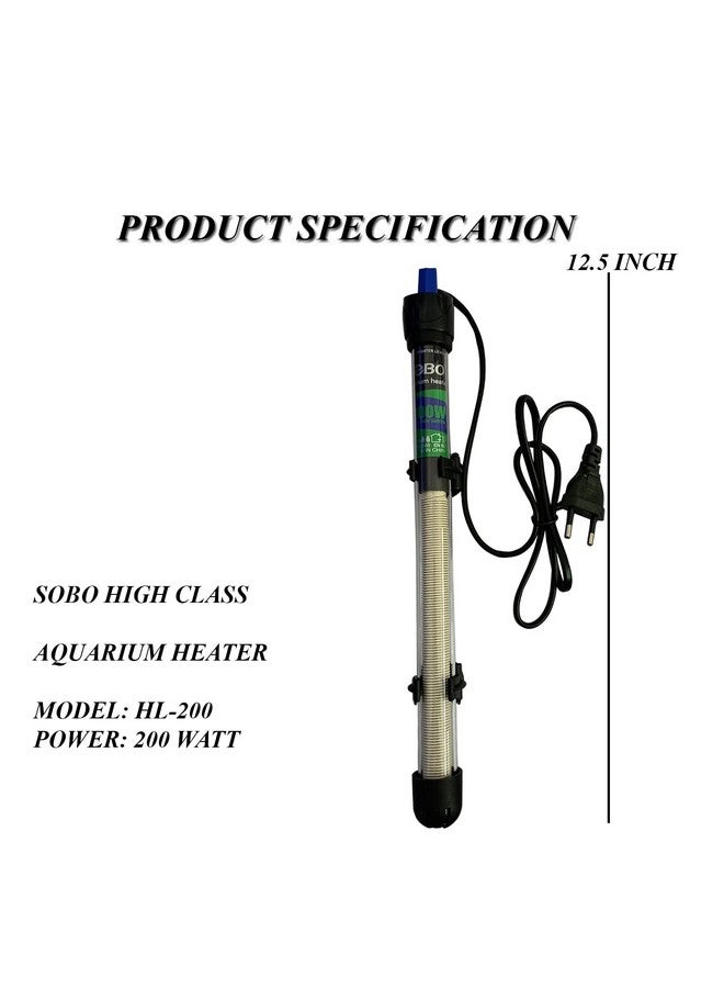 JAINSONS PET PRODUCTS سخان حوض السمك زجاجي من جينسونز للحيوانات الأليفة سوبو قابل للغمر بالكامل / قابل لضبط درجة الحرارة (20°-32°C) سخان حوض السمك سخانات حوض السمك المقاومة للماء (200 واط) - Image 2