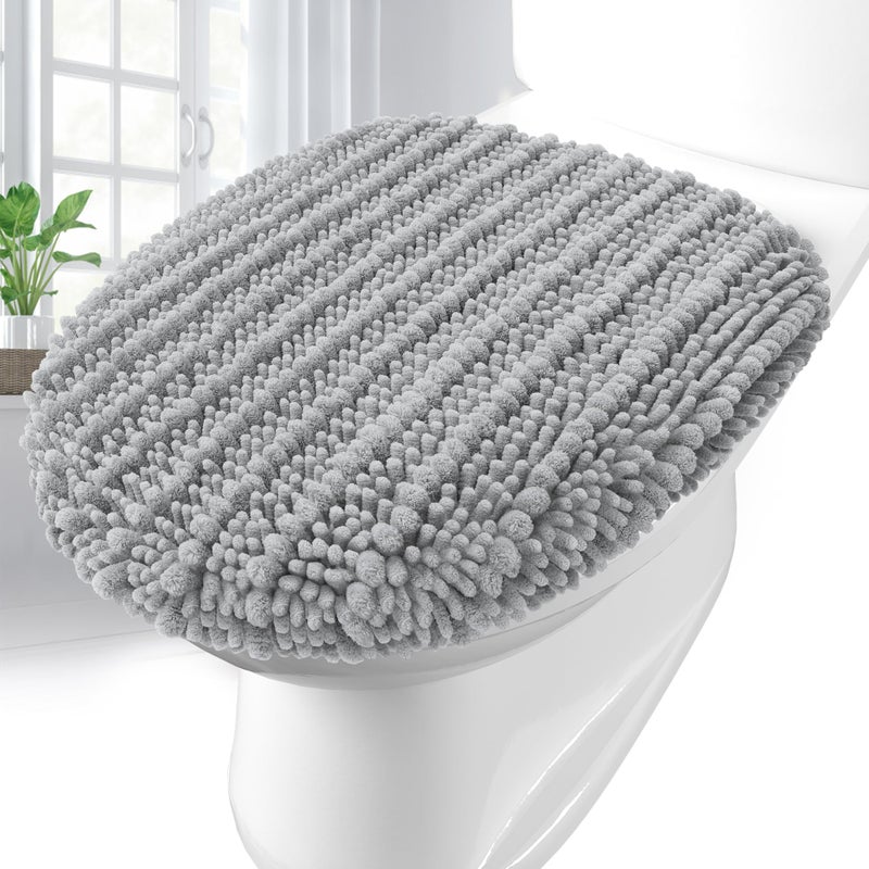 Arotive Soft Chenille Bathroom Toilet Lid Cover 17.5x15, Machine Washable Seat Covers, Stays in Place Non-Slip Backing, Fits Most Round, Elongated and Oblong Lids, Accessories Decor, Light Grey - Image 1
