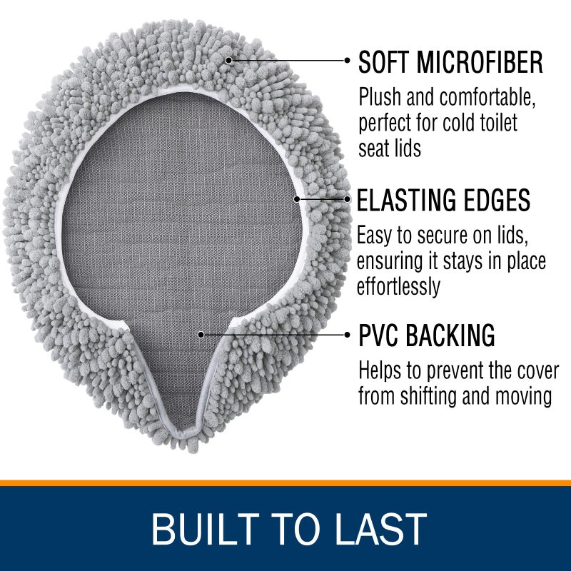 Arotive Soft Chenille Bathroom Toilet Lid Cover 17.5x15, Machine Washable Seat Covers, Stays in Place Non-Slip Backing, Fits Most Round, Elongated and Oblong Lids, Accessories Decor, Light Grey - Image 4