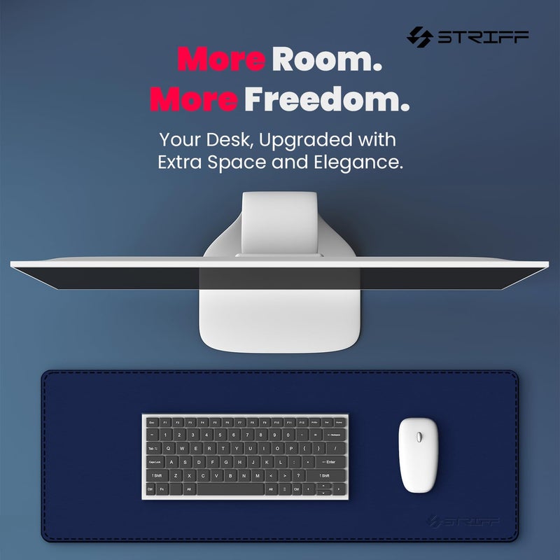 Striff حماية سطح المكتب، وسادة ماوس، حصيرة مكتب، حصيرة مكتب جلد PU غير قابلة للانزلاق، وسادة مكتب للكمبيوتر المحمول، وسادة كتابة مكتبية مقاومة للماء للمكتب والمنزل (أزرق) - Image 3