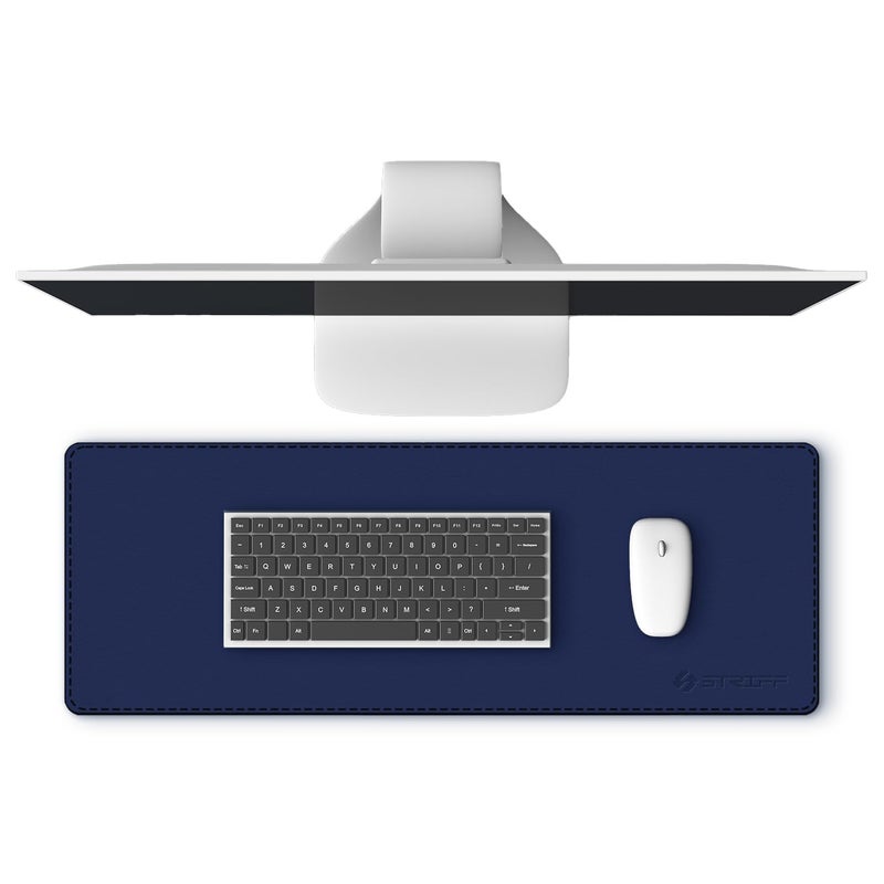 Striff حماية سطح المكتب، وسادة ماوس، حصيرة مكتب، حصيرة مكتب جلد PU غير قابلة للانزلاق، وسادة مكتب للكمبيوتر المحمول، وسادة كتابة مكتبية مقاومة للماء للمكتب والمنزل (أزرق) - Image 1