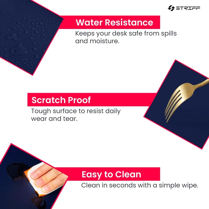 Striff حماية سطح المكتب، وسادة ماوس، حصيرة مكتب، حصيرة مكتب جلد PU غير قابلة للانزلاق، وسادة مكتب للكمبيوتر المحمول، وسادة كتابة مكتبية مقاومة للماء للمكتب والمنزل (أزرق) - Image 5