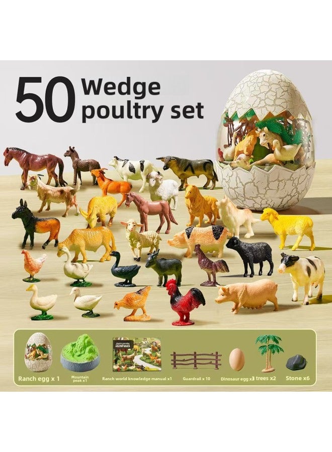 Children's Dinosaur Model Toys Can Receive Dinosaur Eggs Poultry Marine Dinosaur Animal World Model Toys 4-6-Color:Ranch Poultry 50-piece Set - Image 1
