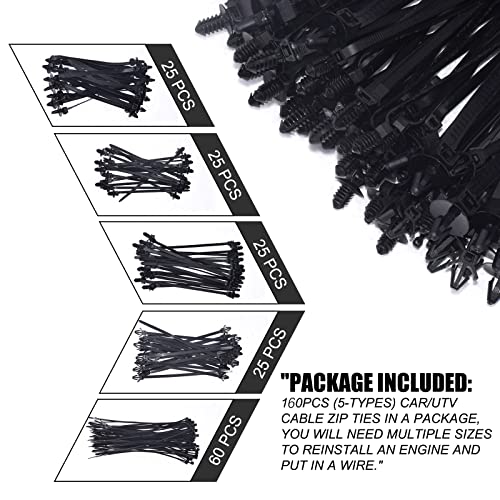 Niteguy 160Pcs Universal Nylon Push Mount Cable Zip Tie, Self Locking Cable Strap,Heavy Duty Nylon Push Mount Self Locking UV Resistant,5 Most Popular Sizes,for Indoor Wire Tying Construction Auto ect - Image 3